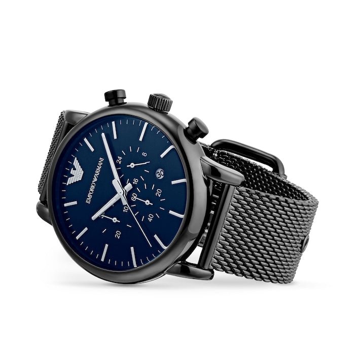 Emporio Armani Chronograph Blue Dial Gun Metallic Mesh Bracelet Watch For Men - AR1979 Buy Now By Emporio Armani