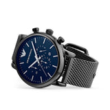 Emporio Armani Chronograph Blue Dial Gun Metallic Mesh Bracelet Watch For Men - AR1979 Buy Now By Emporio Armani