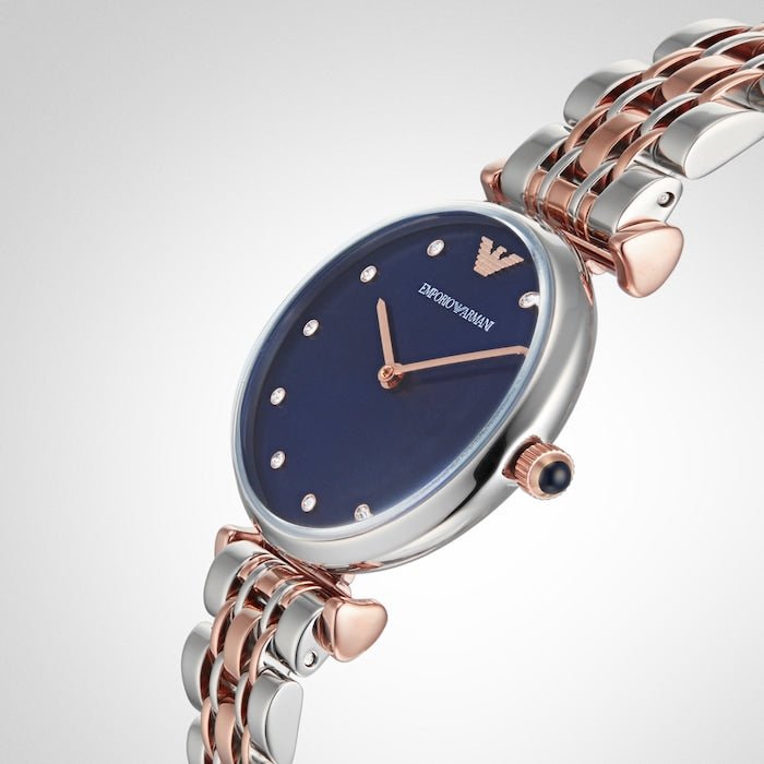 Emporio Armani Gianni T Bar Crystal Blue Dial Two Tone Steel Strap Watch For Women - AR11092 Buy Now By Emporio Armani