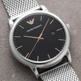 Emporio Armani Luigi Analog Black Dial Silver Mesh Bracelet Watch For Men - AR11272