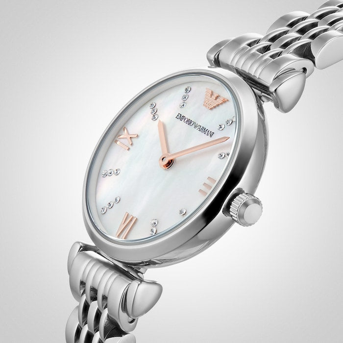 Emporio Armani Donna Mother of Pearl Dial Silver Steel Strap Watch For Women - AR11204 Buy Now By Emporio Armani