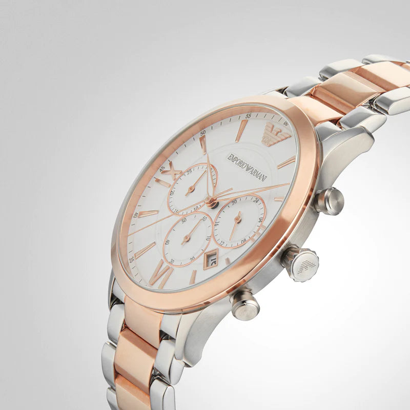 Emporio Armani Giovanni Chronograph Quartz White Dial Two Tone Steel Strap Watch For Men - AR11209 Buy Now By Emporio Armani