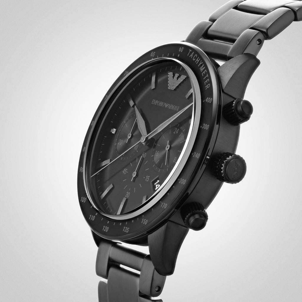Emporio Armani Mario Chronograph Black Dial Black Steel Strap Watch For Men - AR11242 Buy Now By Emporio Armani