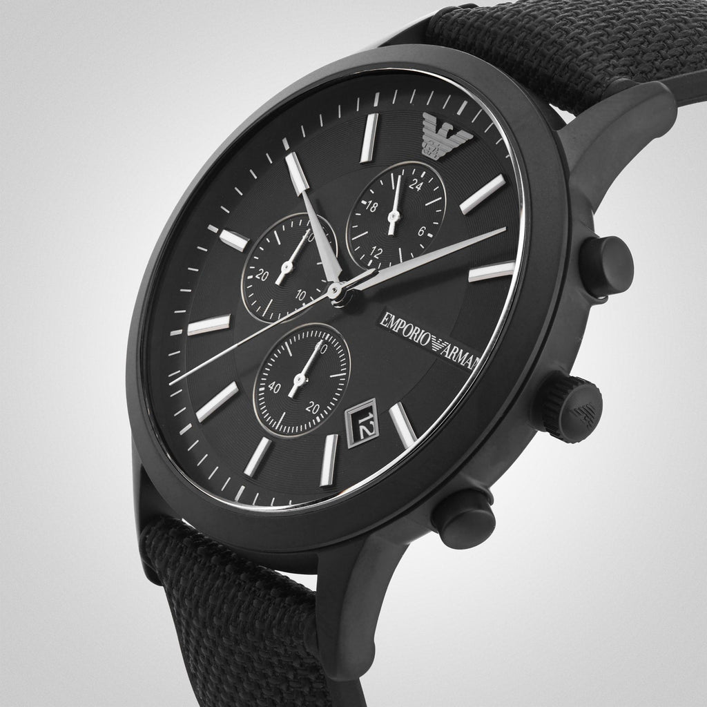 Emporio Armani Renato Chronograph Black Dial Black Nylon Strap Watch For Men - AR11457 Buy Now By Emporio Armani