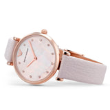 Emporio Armani Gianni T Bar Mother Of Pearl Pink Dial Pink Leather Strap Watch For Women - AR1958 Buy Now By Emporio Armani