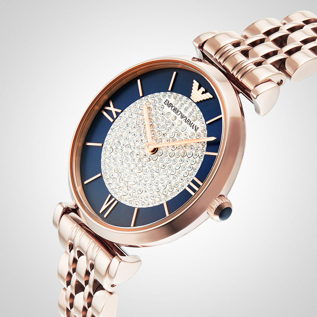 Emporio Armani Gianni T-Bar Quartz Crystals Black Dial Gold Steel Strap Watch For Women - AR11423 Buy Now By Emporio Armani