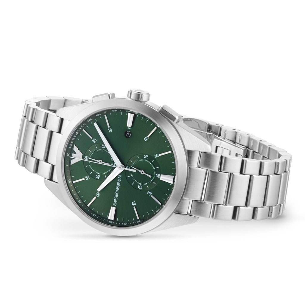 Emporio Armani Chronograph Green Dial Silver Steel Strap Watch For Men - AR11480 Buy Now By Emporio Armani