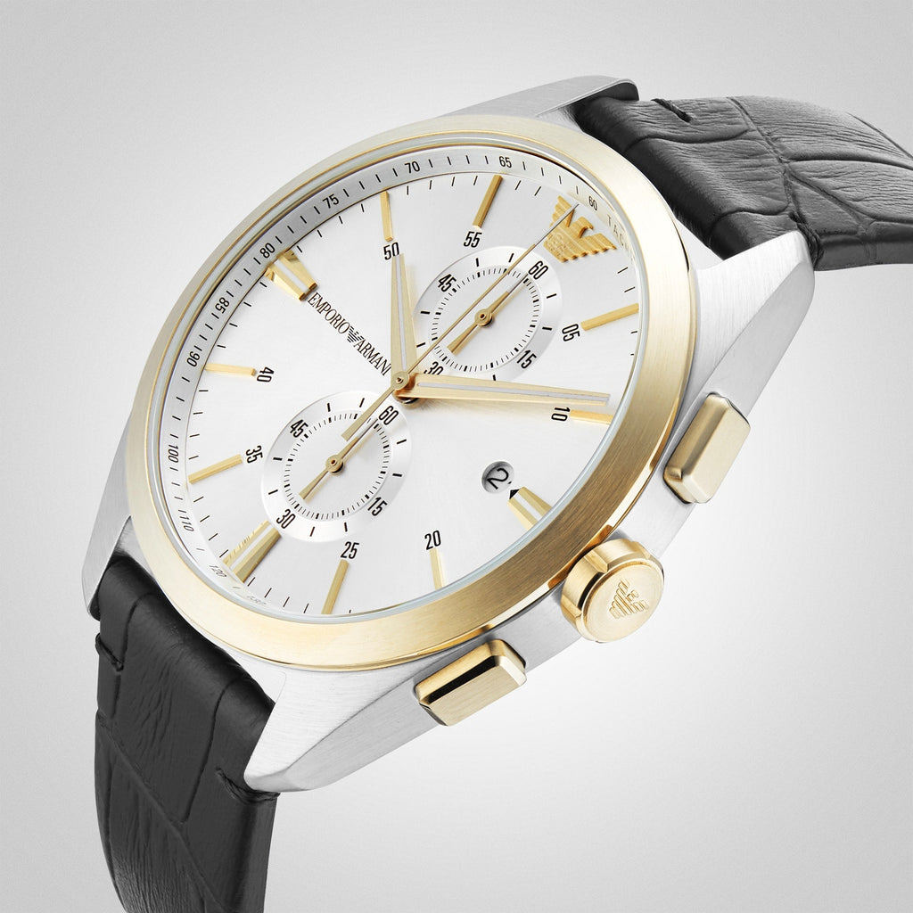 Emporio Armani Claudio Chronograph Silver Dial Black Leather Strap Watch For Men - AR11498 Buy Now By Emporio Armani