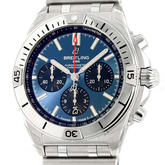 Breitling Chronomat B01 42mm Blue Dial Silver Steel Strap Watch for Men - AB0134101C1A1 Buy Now By Breitling