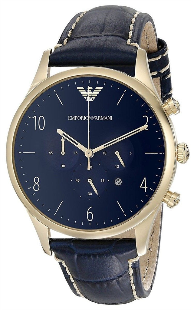 Emporio Armani Chronograph Midnight Blue Dial Blue Leather Strap Watch For Men - AR1862 Buy Now By Emporio Armani