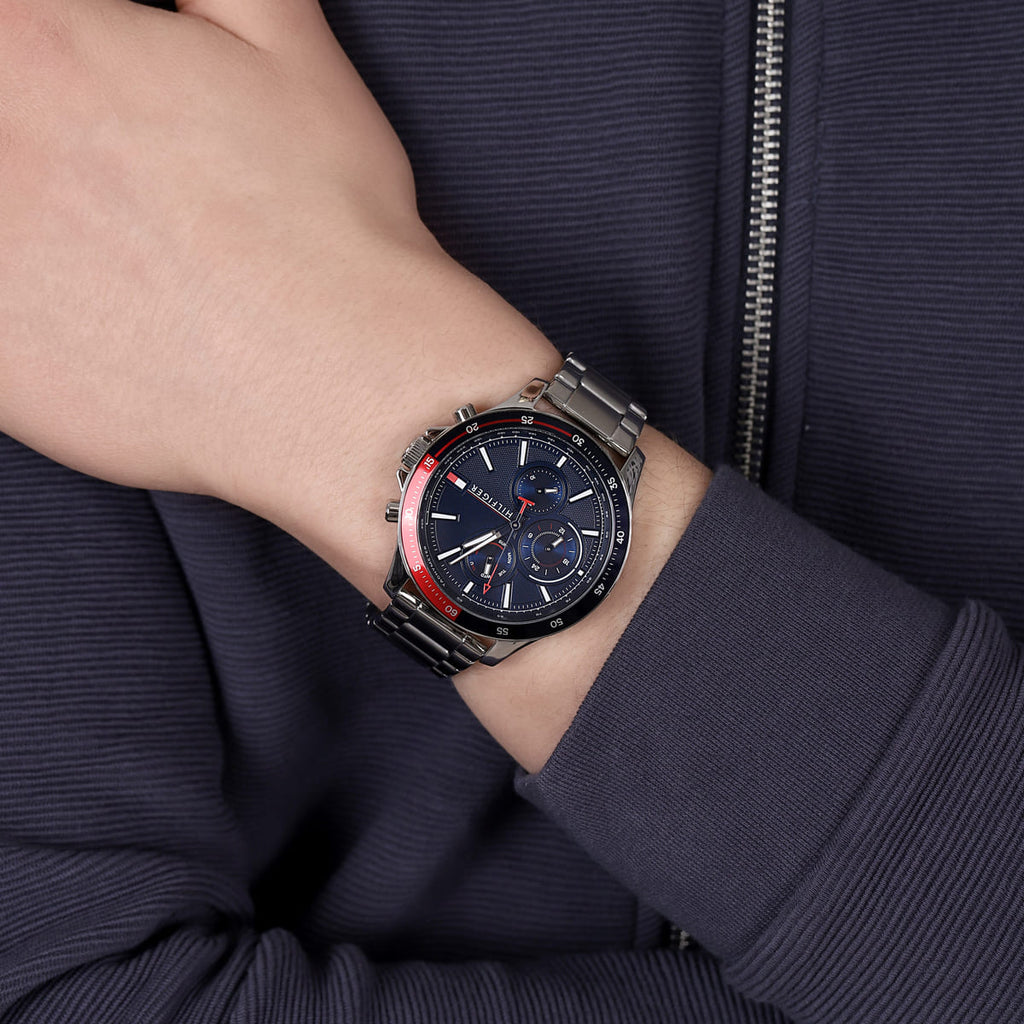 Tommy Hilfiger Bank Chronograph Blue Dial Silver Steel Strap Watch for Men - 1791718 Buy Now By Tommy Hilfiger
