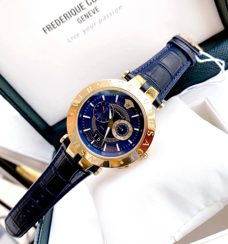 Versace V-Race Multifunction Quartz Blue Dial Blue Leather Strap Watch For Men - VEBV00219 Buy Now By Versace