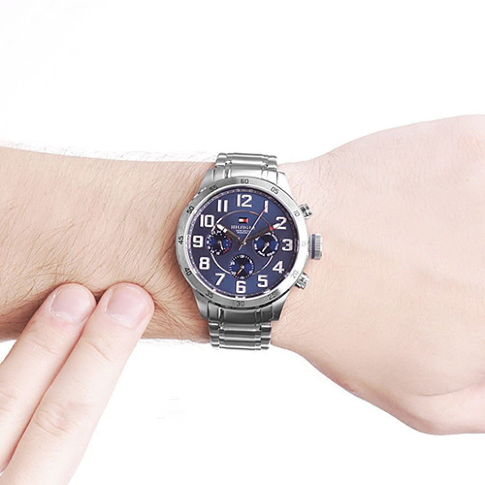 Tommy Hilfiger Trent Chronograph Blue Dial Silver Steel Strap Watch for Men - 1791053 Buy Now By Tommy Hilfiger