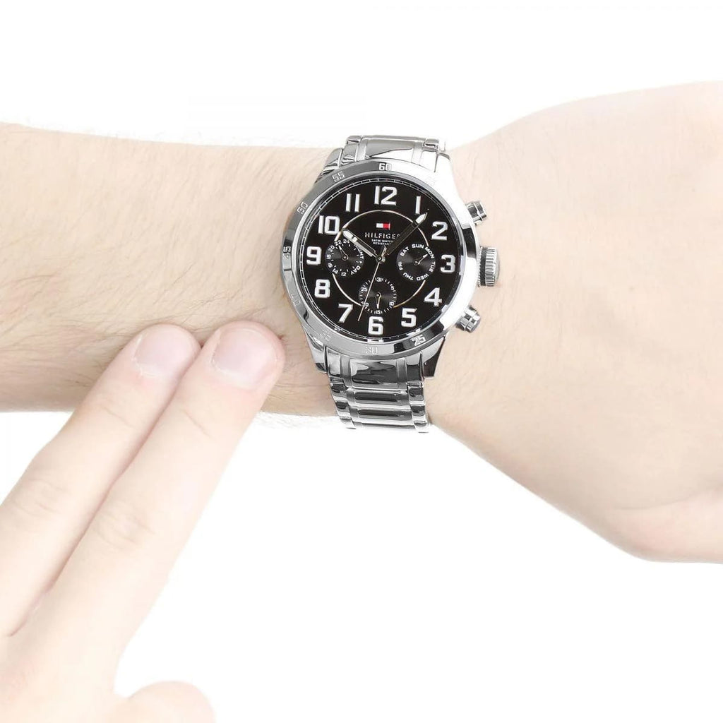 Tommy Hilfiger Trent Chronograph Black Dial Silver Steel Strap Watch for Men - 1791054 Buy Now By Tommy Hilfiger