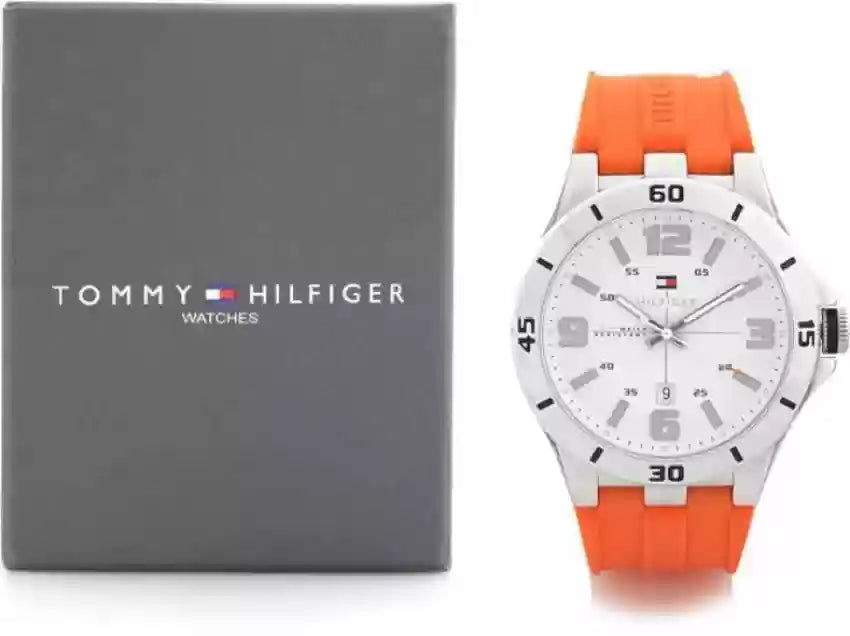 Tommy Hilfiger Analog White Dial Orange Rubber Strap Watch for Men - 1791063 Buy Now By Tommy Hilfiger