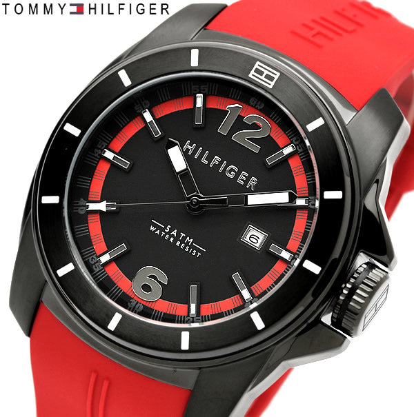 Tommy Hilfiger Windsurf Black Dial Red Rubber Strap Watch for Men - 1791112 Buy Now By Tommy Hilfiger