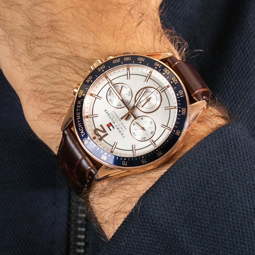 Tommy Hilfiger Luke Quartz White Dial Brown Leather Strap Watch for Men - 1791118 Buy Now By Tommy Hilfiger