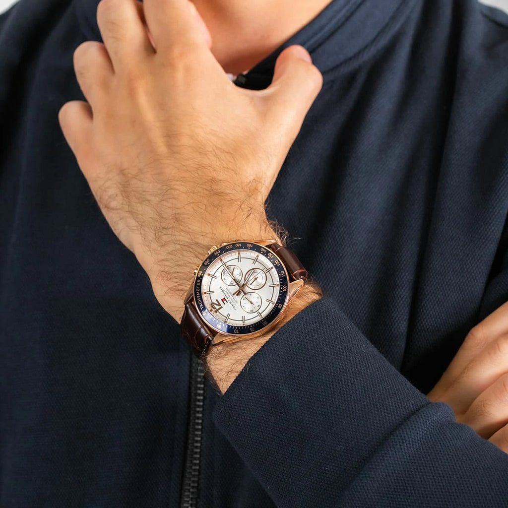 Tommy Hilfiger Luke Quartz White Dial Brown Leather Strap Watch for Men - 1791118 Buy Now By Tommy Hilfiger