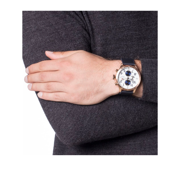 Tommy Hilfiger Trent Quartz White Dial Blue Leather Strap Watch for Men - 1791139 Buy Now By Tommy Hilfiger