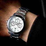 Tommy Hilfiger Hudson Chronograph White Dial Silver Steel Strap Watch For Men - 1791227 Buy Now By Tommy Hilfiger