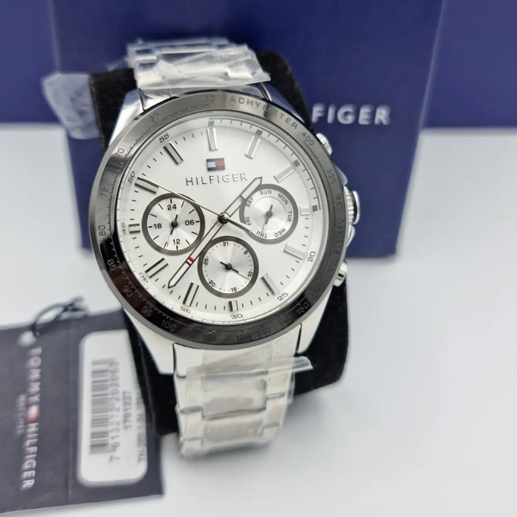 Tommy Hilfiger Hudson Chronograph White Dial Silver Steel Strap Watch For Men - 1791227 Buy Now By Tommy Hilfiger