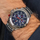 Tommy Hilfiger Hudson Chronograph Quartz Blue Dial Silver Steel Strap Watch For Men - 1791228 Buy Now By Tommy Hilfiger