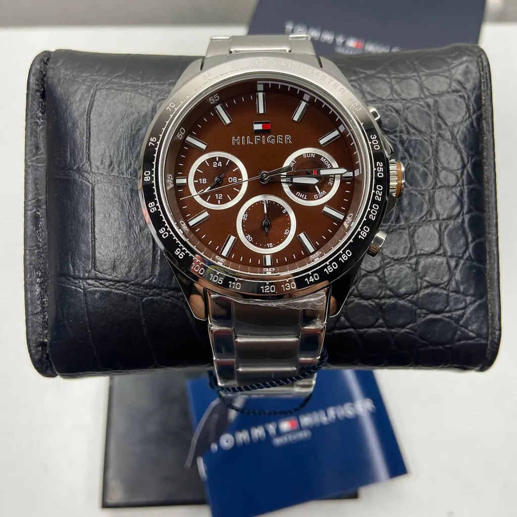Tommy Hilfiger Hudson Chronograph Quartz Brown Dial Silver Steel Strap Watch For Men - 1791229 Buy Now By Tommy Hilfiger