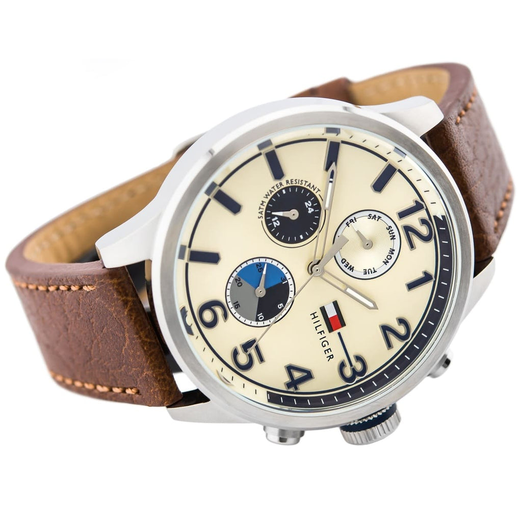 Tommy Hilfiger Jackson Multi-Function Silver Dial Brown Leather Strap Watch for Men - 1791239 Buy Now By Tommy Hilfiger