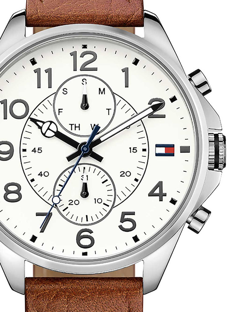 Tommy Hilfiger Dean Quartz Multifunction White Dial Brown Leather Strap Watch for Men - 1791274 Buy Now By Tommy Hilfiger