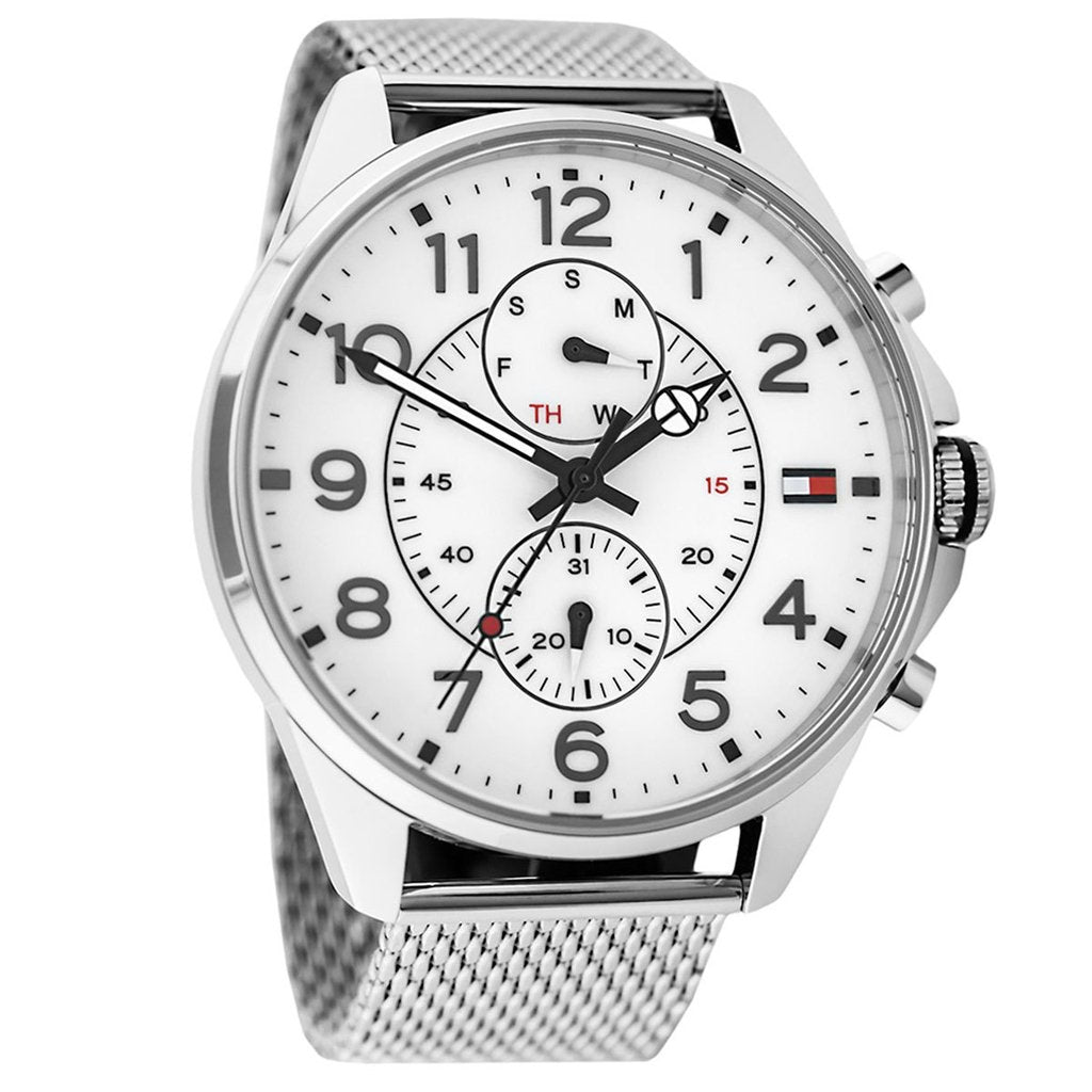Tommy Hilfiger Dean Chronograph White Dial Silver Mesh Bracelet Watch for Men - 1791277 Buy Now By Tommy Hilfiger