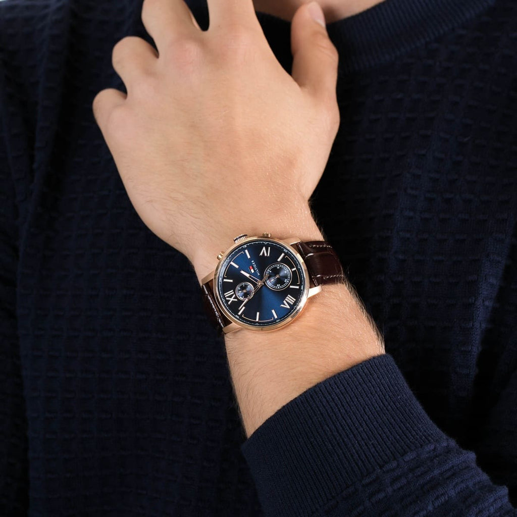 Tommy Hilfiger Aiden Quartz Blue Dial Brown Leather Strap Watch for Men - 1791308 Buy Now By Tommy Hilfiger