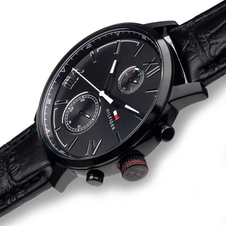 Tommy Hilfiger Aden Chronograph Black Dial Black Leather Strap Watch for Men - 1791310 Buy Now By Tommy Hilfiger