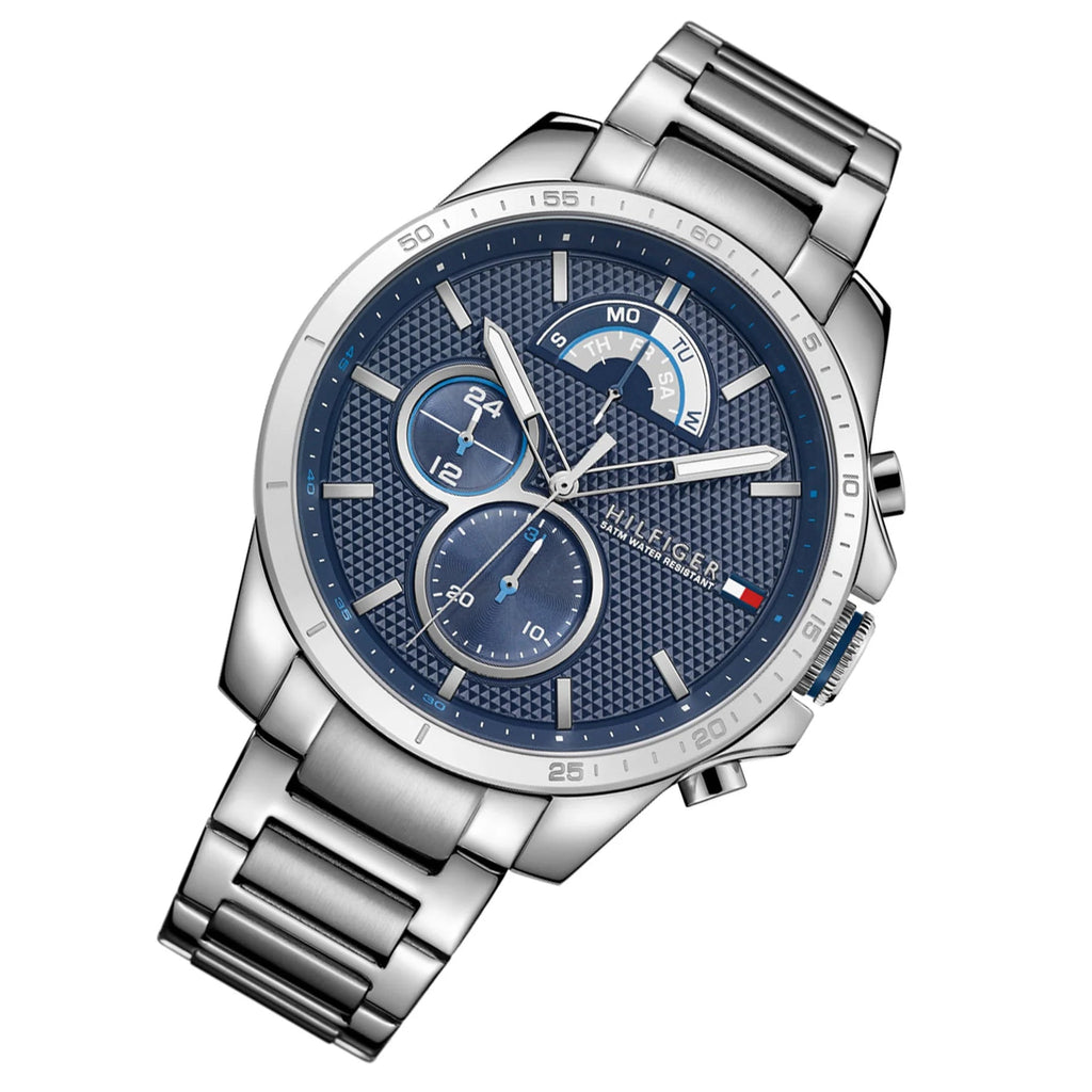 Tommy Hilfiger Decker Quartz Blue Dial Silver Steel Strap Watch for Men - 1791348 Buy Now By Tommy Hilfiger