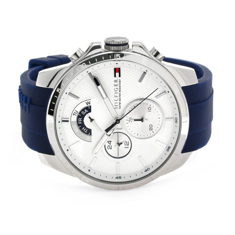 Tommy Hilfiger Decker Quartz White Dial Blue Rubber Strap Watch for Men - 1791349 Buy Now By Tommy Hilfiger