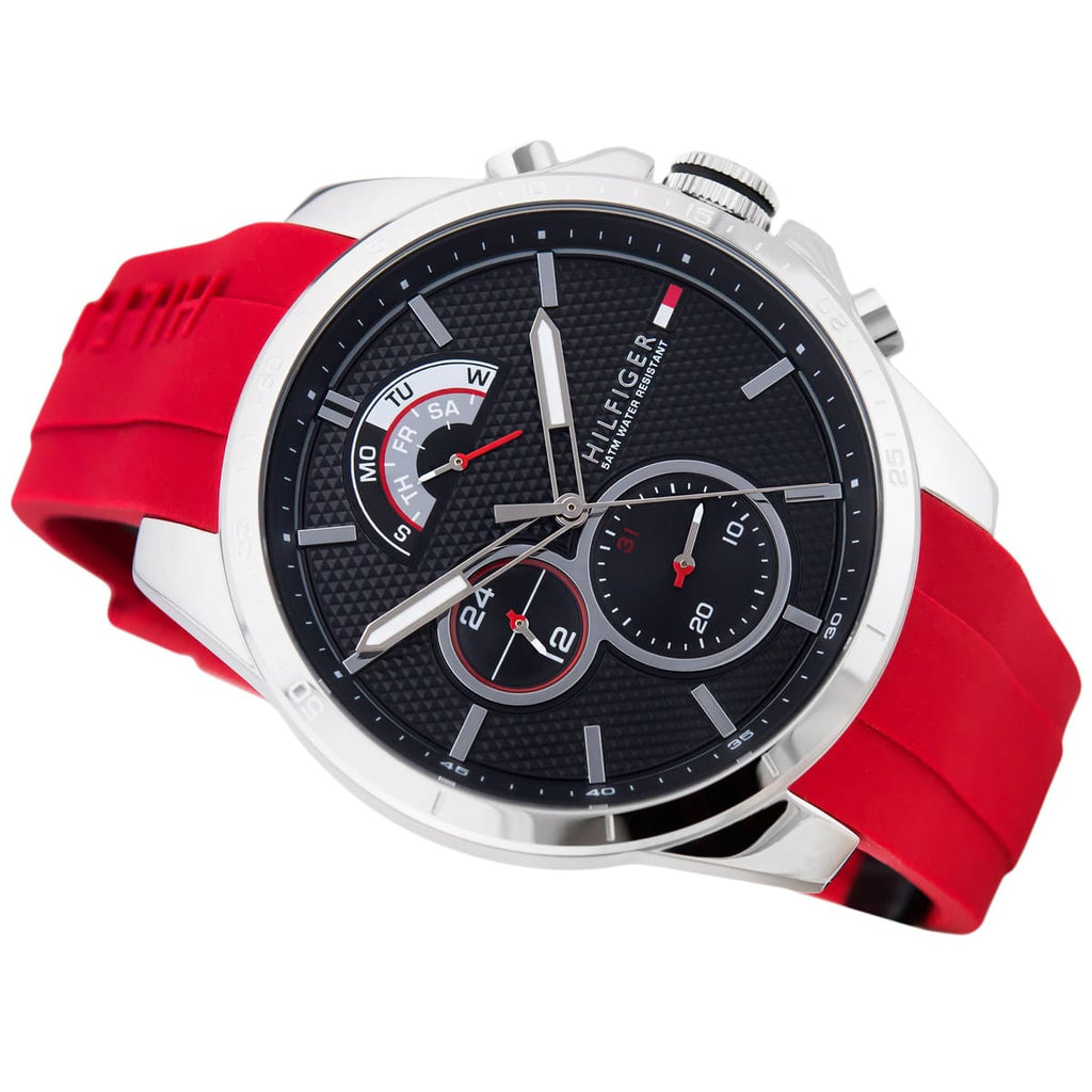 Tommy Hilfiger Decker Quartz Black Dial Red Rubber Strap Watch for Men - 1791351 Buy Now By Tommy Hilfiger