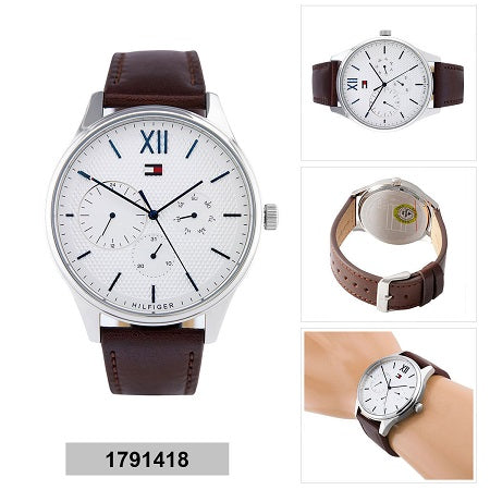 Tommy Hilfiger Damon Quartz White Dial Brown Leather Strap Watch for Men - 1791418 Buy Now By Tommy Hilfiger
