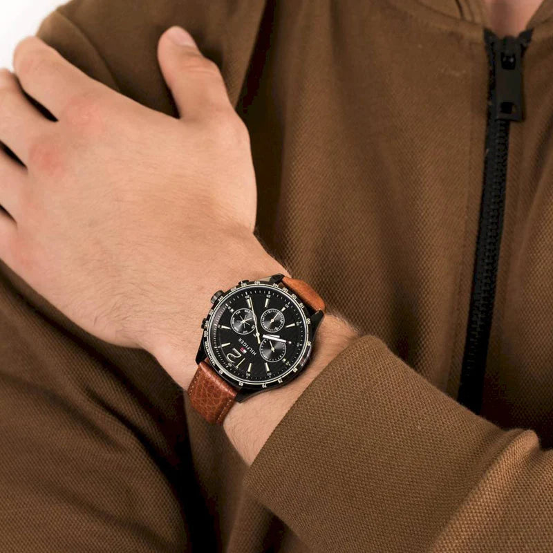 Tommy Hilfiger Gavin Chronograph Quartz Black Dial Brown Leather Strap Watch for Men - 1791470 Buy Now By Tommy Hilfiger