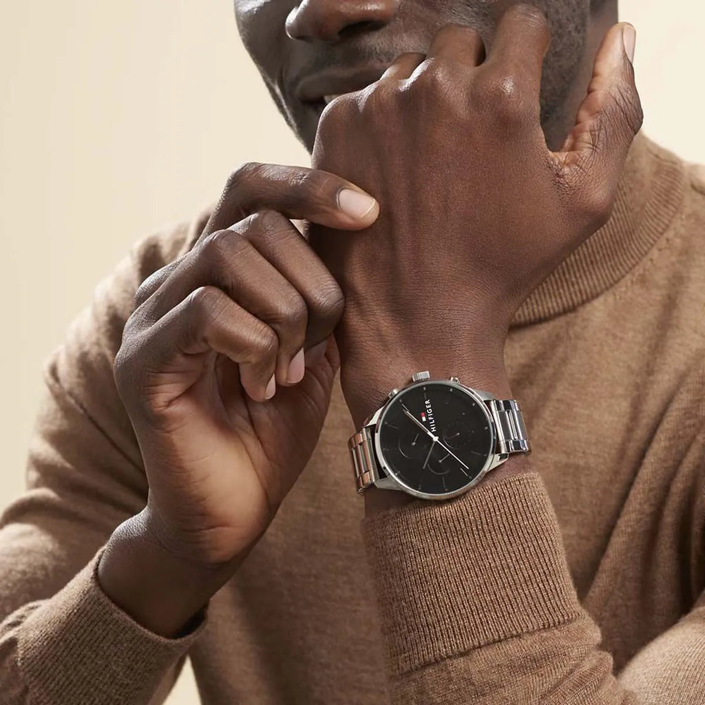 Tommy Hilfiger Chase Quartz Black Dial Silver Steel Strap Watch For Men - 1791485 Buy Now By Tommy Hilfiger