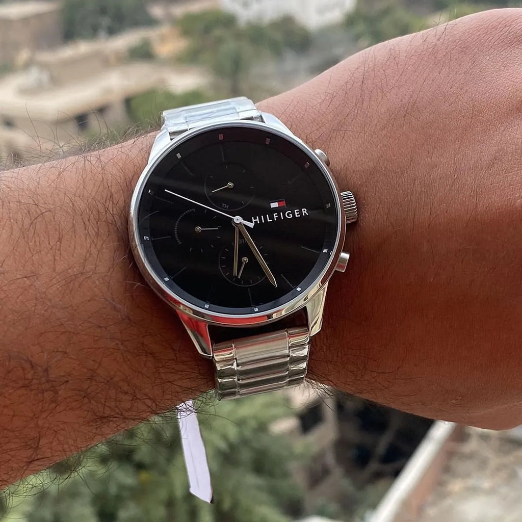 Tommy Hilfiger Chase Quartz Black Dial Silver Steel Strap Watch For Men - 1791485 Buy Now By Tommy Hilfiger