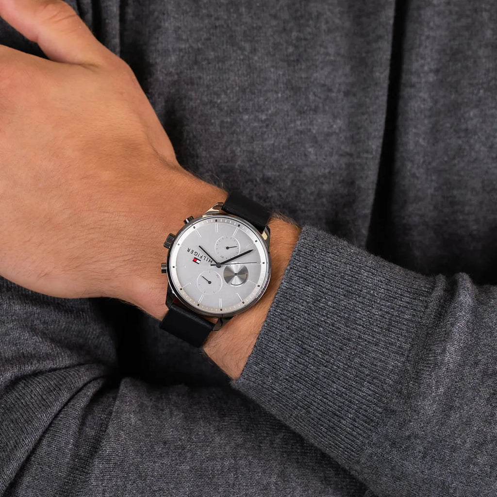 Tommy Hilfiger Lexor Silver Dial Black Leather Strap Watch For Men - 1791489 Buy Now By Tommy Hilfiger