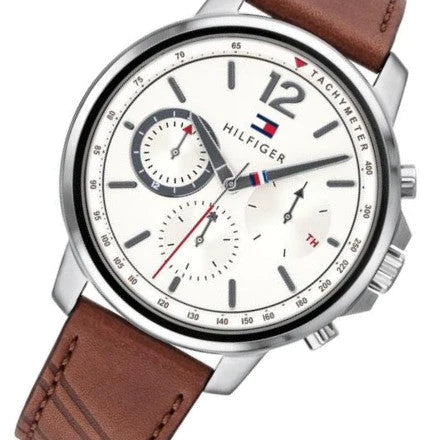 Tommy Hilfiger Landon Chronograph White Dial Brown Leather Strap Watch for Men - 1791531 Buy Now By Tommy Hilfiger