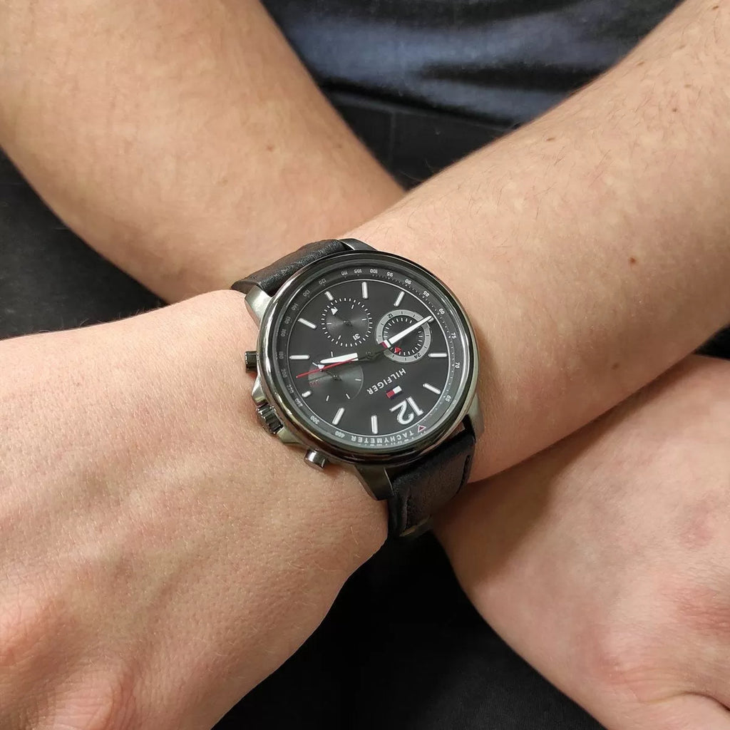 Tommy Hilfiger London Chronograph Grey Dial Black Leather Strap Watch for Men - 1791533 Buy Now By Tommy Hilfiger