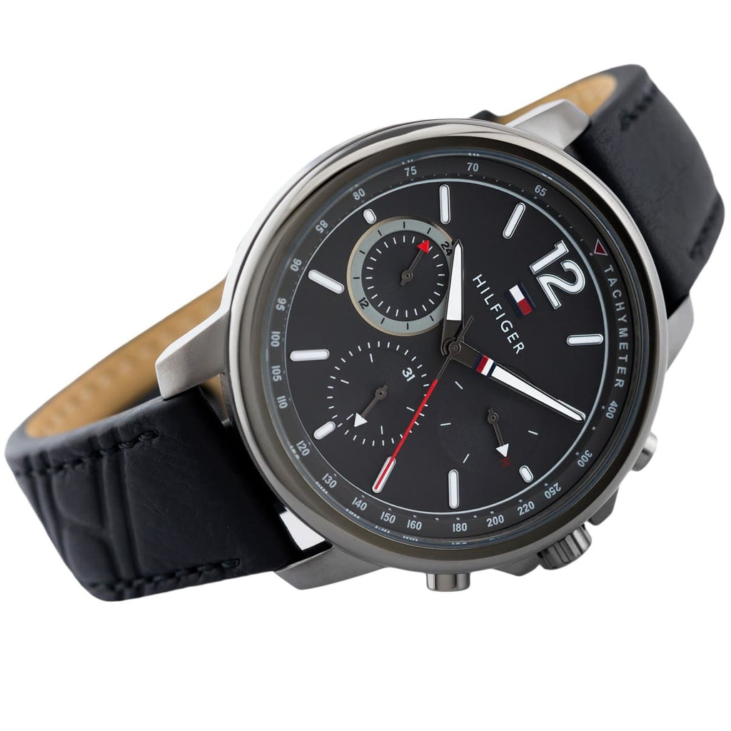 Tommy Hilfiger London Chronograph Grey Dial Black Leather Strap Watch for Men - 1791533 Buy Now By Tommy Hilfiger