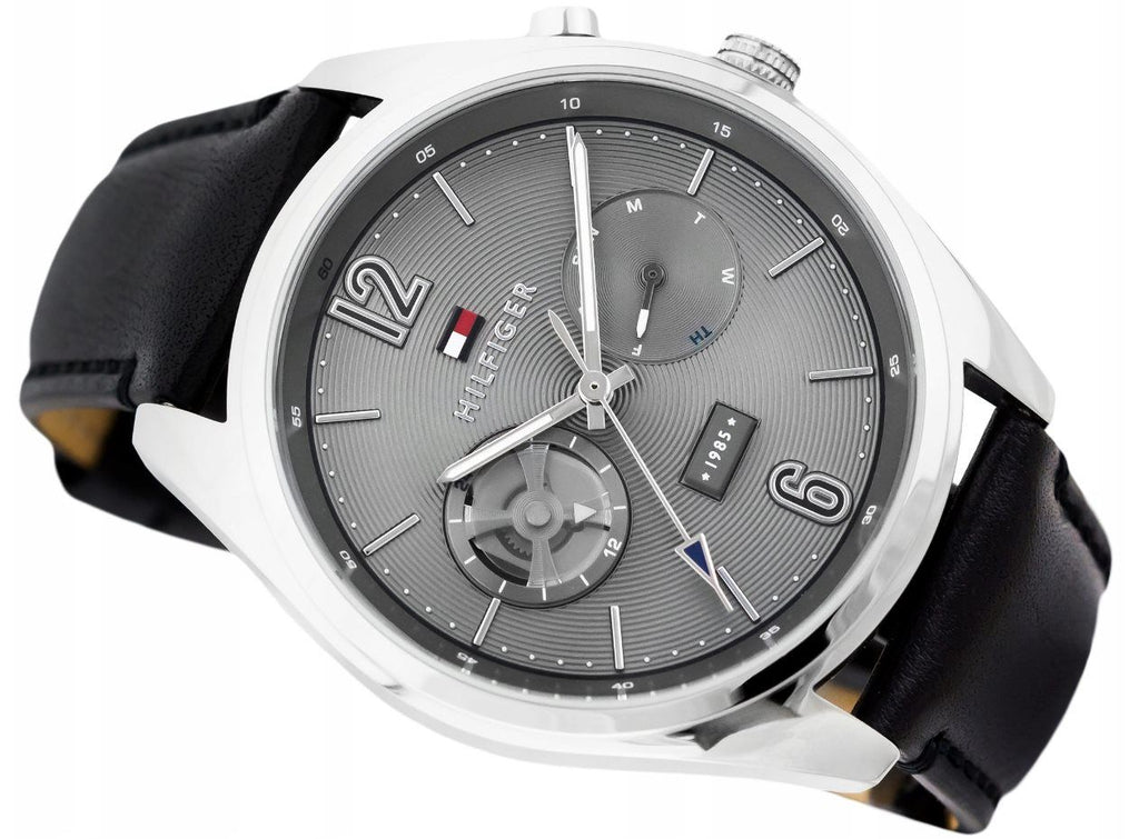 Tommy Hilfiger Deacan Grey Dial Black Leather Strap Watch for Men - 1791548 Buy Now By Tommy Hilfiger