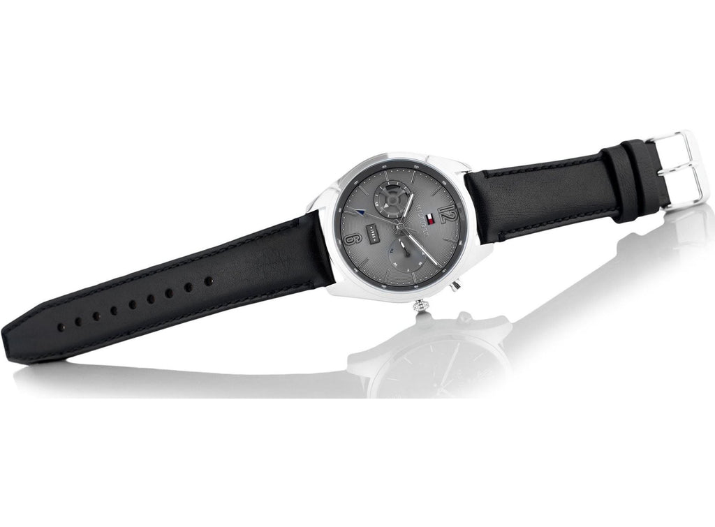 Tommy Hilfiger Deacan Grey Dial Black Leather Strap Watch for Men - 1791548 Buy Now By Tommy Hilfiger