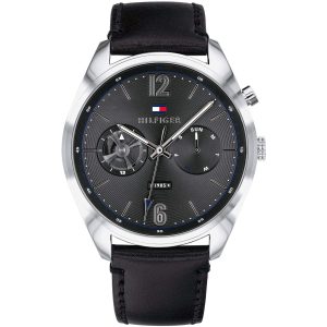 Tommy Hilfiger Deacan Grey Dial Black Leather Strap Watch for Men - 1791548 Buy Now By Tommy Hilfiger