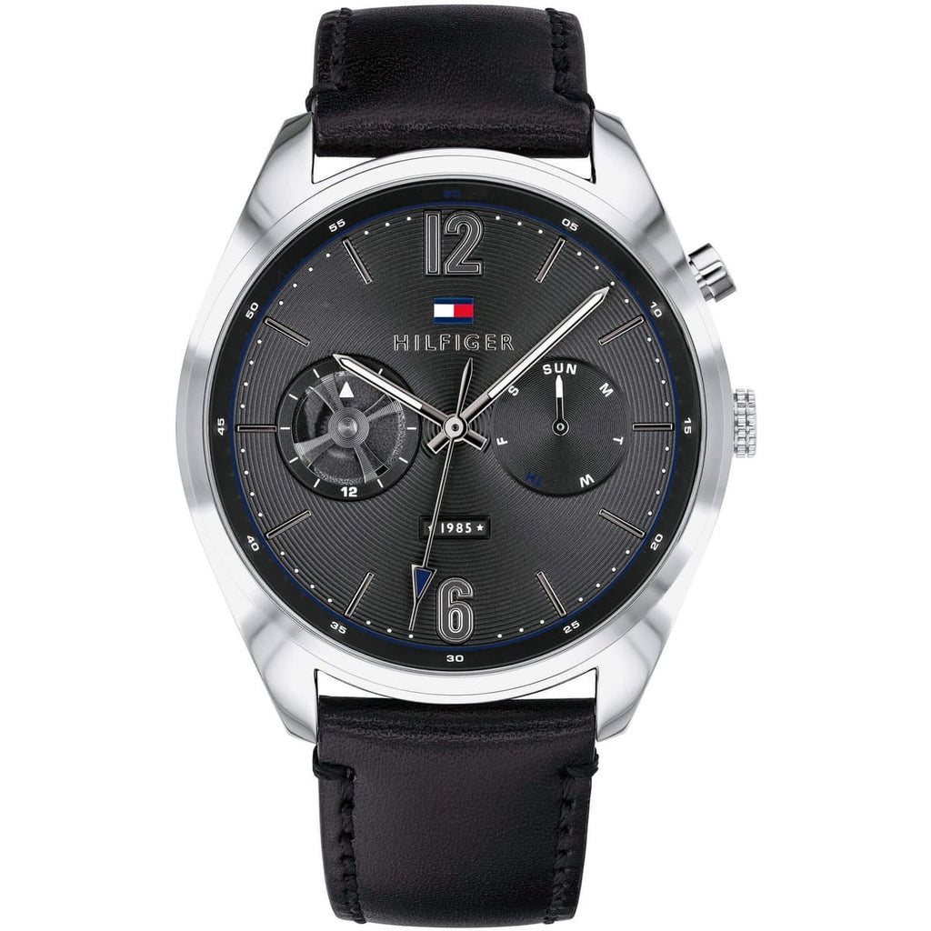 Tommy Hilfiger Deacan Grey Dial Black Leather Strap Watch for Men - 1791548 Buy Now By Tommy Hilfiger