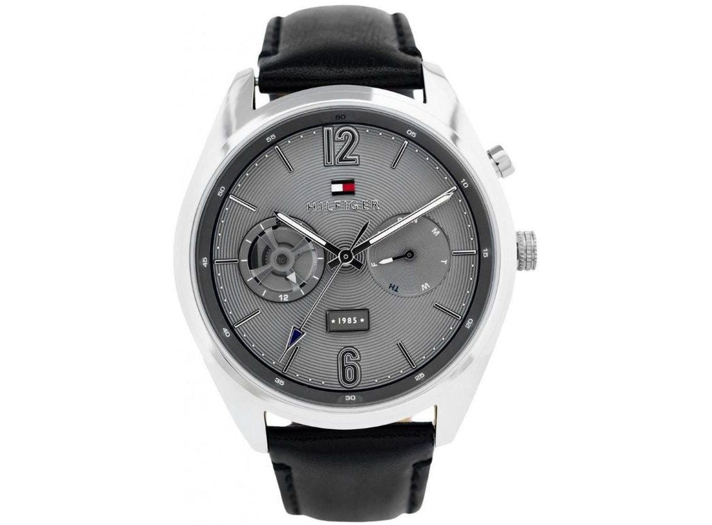 Tommy Hilfiger Deacan Grey Dial Black Leather Strap Watch for Men - 1791548 Buy Now By Tommy Hilfiger