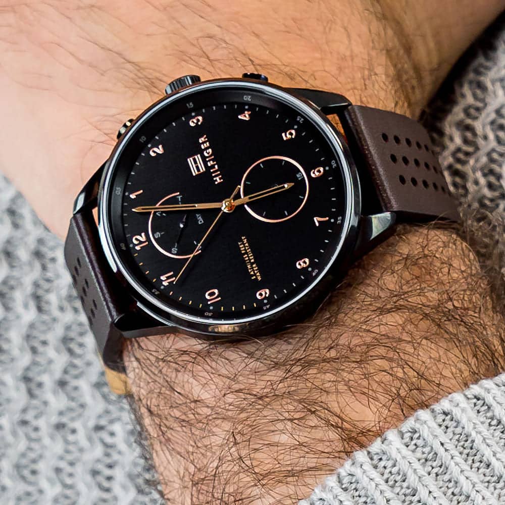 Tommy Hilfiger Chase Quartz Black Dial Brown Leather Strap Watch for Men - 1791577 Buy Now By Tommy Hilfiger