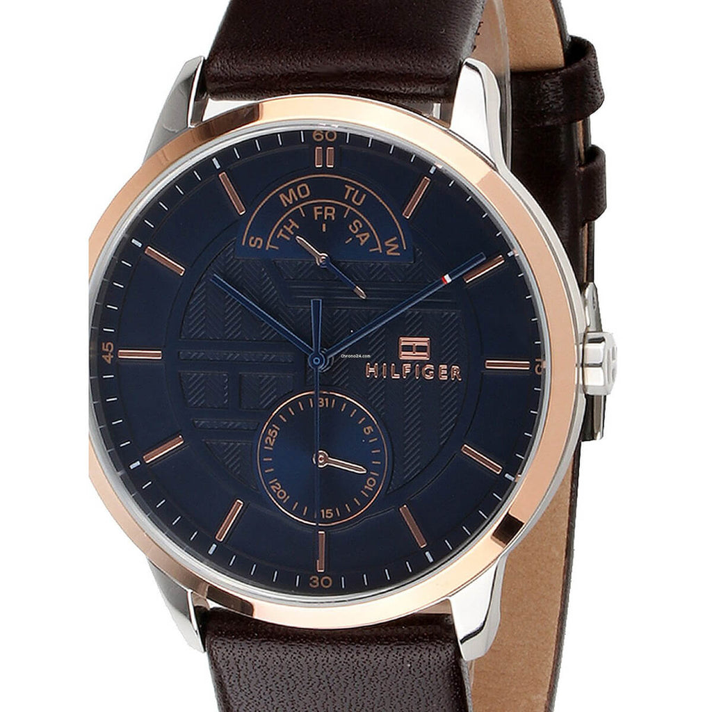 Tommy Hilfiger Hunter Blue Dial Brown Leather Strap Watch for Men - 1791605 Buy Now By Tommy Hilfiger